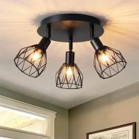 Lámpara De Techo Estilo Industrial Americana Para Sala De Estar Foyer Pasillo Dormitorio Iluminación Interior De 3 Cabezas Material Metálico Negro - details 2