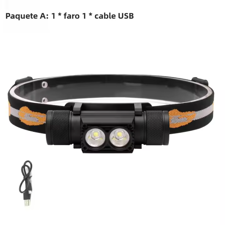 BORUiT D25Linterna Frontal LED Dual Potente 5000LM 6 Modos Recargable 18650 Para Camping Caza Montañismo Ciclismo Natación - 1