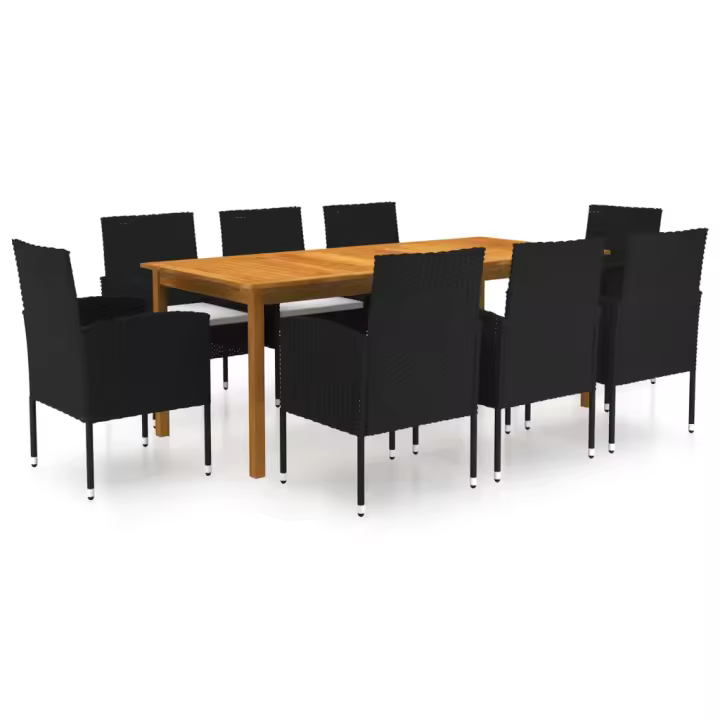 vidaXL Juego de comedor de jardín de 9 piezas negro - 1