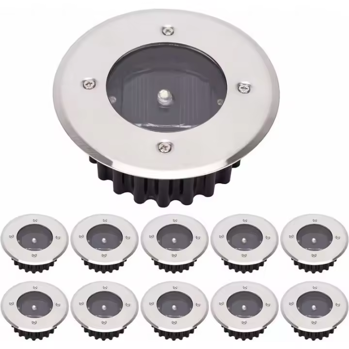 Lámpara de tierra solar LED, paquete de 10, luz exterior, luces de alumbrado público, luz enterrada, impermeable IP65 (blanco frío, redondo) [Clase de eficiencia energética A+] - 1