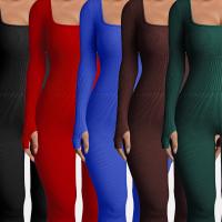 Monopiece De Yoga Para Mujer En Color Sólido Con Ribbed Y Manga Larga Sin Costuras Fitness Bodysuit De Activewear Slim Fit - details 8