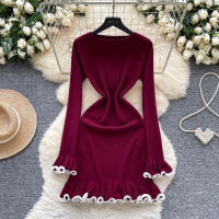 Nuevo Abrigo De Otoño Para Mujer Con Mangas Flare Y Cuello Redondo Dress De Patchwork Colorido Con Volantes Slim Mini Para Fiesta - details 0