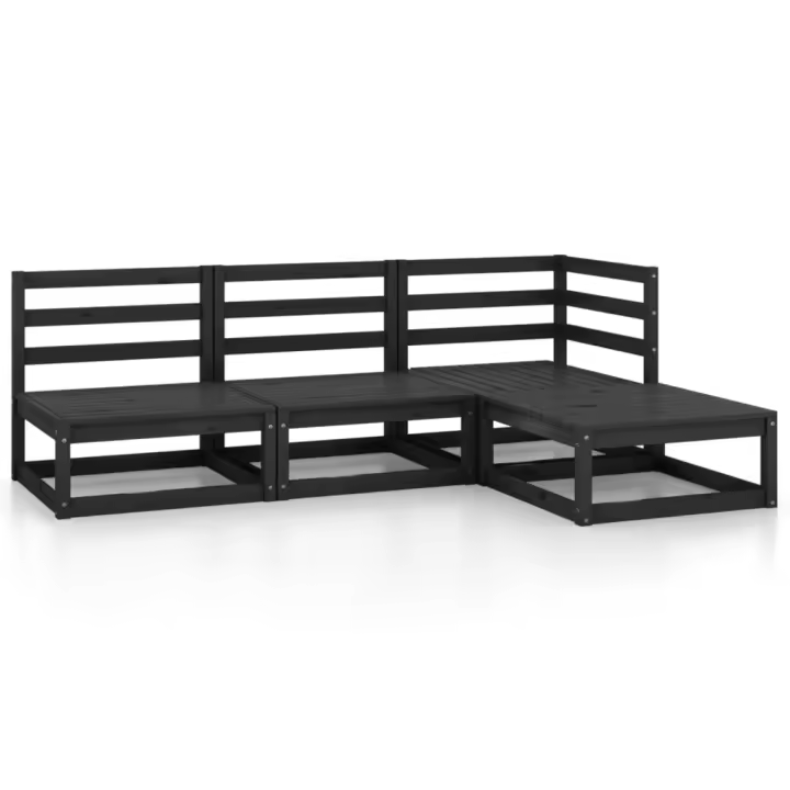 vidaXL Juego de muebles de jardín 4 piezas negro madera maciza de pino - 1