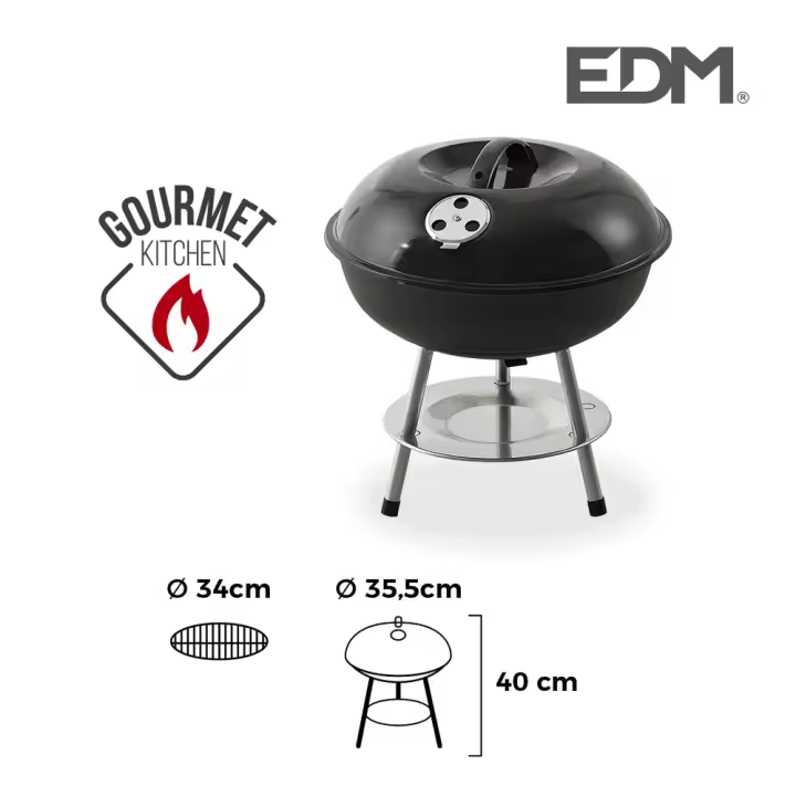 Barbacoa de pie ø35,5x40cm 3 patas. color negro edm - 1