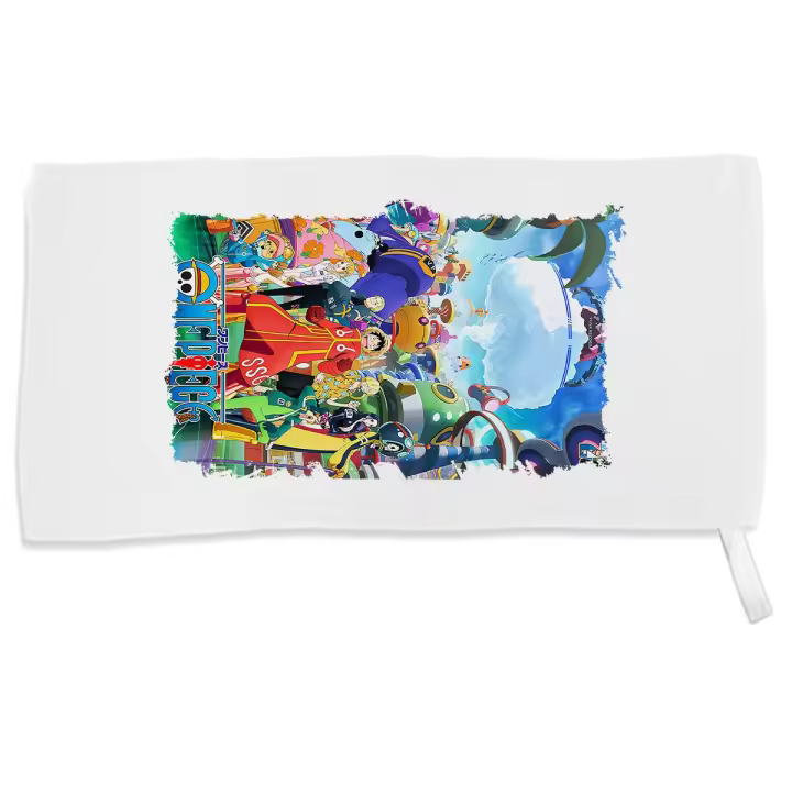 MERCHANDMANIA TOALLA PEQUEÑA ABSORBENTE one piece temporada saga isla egghead futurista suave personalizada con cinta elastica - 1