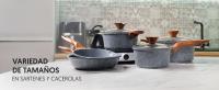 LA MOUSTACHE Batería de Cocina de 8 Piezas de Alumunio Fundido con Antiadherente + Ebook de Recetas - 3 Ollas con Tapas de Cristal y 2 Sartenes - Compatible conTodas las Cocinas, Incluso Inducción (Amalfi) - details 1