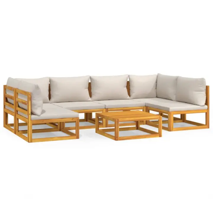vidaXL Set muebles de jardín 7 pzas madera maciza y cojines gris claro - 1