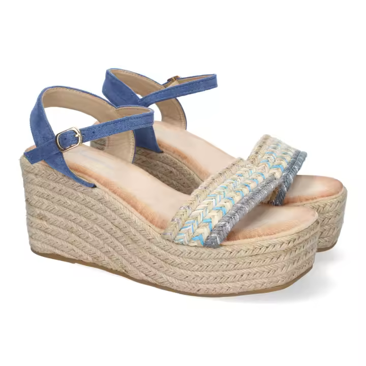 PuntoSalao Sandalias de cuña y plataforma en yute para mujer color azul LL-03 - 1