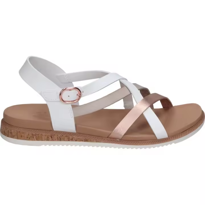 SKECHERS | Sandalias Skechers BOBS Desert Kiss Low Peak Rank para Mujer – Sandalia Plana en Color Blanco con Detalles – Sandalia de Verano con Hebilla – Estilosas – Vegan – Cómodas y Versátiles – Modelo 114709-WHT - 1