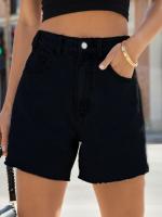 Shorts De Mezclilla Sueltas Para Mujer Estilo Casual Verano Cierre De Cremallera Y Botones Talla Media Jeans Rectos - details 8