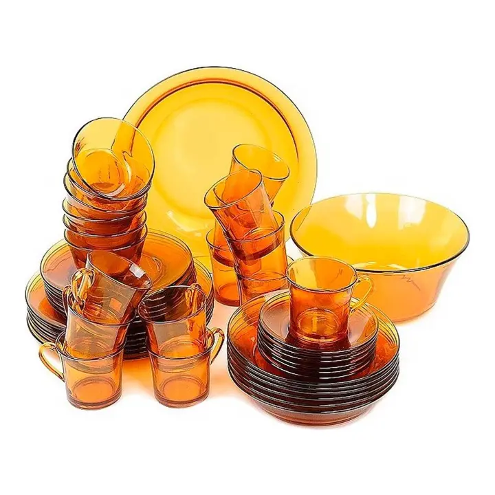 Duralex - Set Completo de Vajilla de Vidrio Templado 44 Piezas: Incluye 1 Plato Redondo Profundo (28 cm), 1 Ensaladera (23 cm), 6 Bowls Pequeños (10,5 cm), 6 Platos Hondos (19,5 cm), 6 Platos de Postre (19 cm), 6 Platos Llanos (23,5 cm) y más - 1