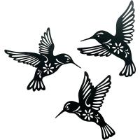 Arte De Muralla De Colibrí De Metal En Negro Set De 3 Decoración Concisa De Hierro Silueta De Arte De Pared Colgante - details 5