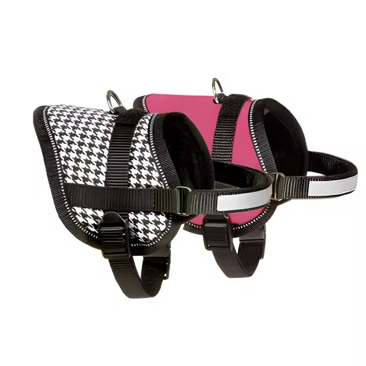 Arnés Ibañez para Perros Pequeños, Diseño Moderno y Confortable con Cinta Reflectante y Anilla Superior, Rosa o Jaspeado - 1