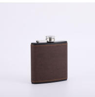 Petaca portátil de acero inoxidable para hombre, frasco cubierto de cuero marrón para Alcohol, whisky, regalo, 6/8oz - details 2