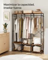Armario de ropa portátil plegable, perchero con barras de colgar, estantes y ganchos extraíbles, organizador versátil, color marrón rústico o beige natural - details 7
