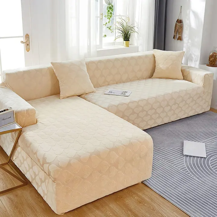 Funda De Sofá Seccional en Forma De L, Fundas De Sofá Love,Funda De Sofá De Esquina Resistente Al Desgaste Elástica,Fundas De Chaise Longue, Protector De 1 2 3 4 5 Plazas,beige-4seat:235-300cm - 1