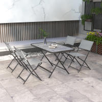 Outsunny Conjunto Mesa y 4 Sillas de Jardín Plegable Juego de Comedor de 5 Piezas con Mesa de Vidrio Templado Estilo Moderno para Terraza Patio Gris - details 1