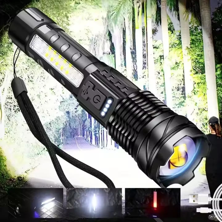 Linterna Torcha Recargable Super Potente Con Luz Lateral Para Camping Pesca Caza Escalada Aventura Resistente Al Agua LED ABS Luz De 800 Lumen - 1