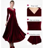 Vestido Largo De Veludo Elegante Para Fiesta De Noche V-Neck Vestido Formal De Mujer Vestido Maxi De Autum 2023 Cierre Pullover Polyester - details 2