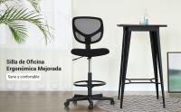 SONGMICS Silla de Malla Giratoria, Altura y Reposapiés Regulables, Silla de Dibujo Ergonómica, Silla de Oficina sin Reposabrazos, Asiento de Tela, Carga máxima de 120 kg, Negro - details 0