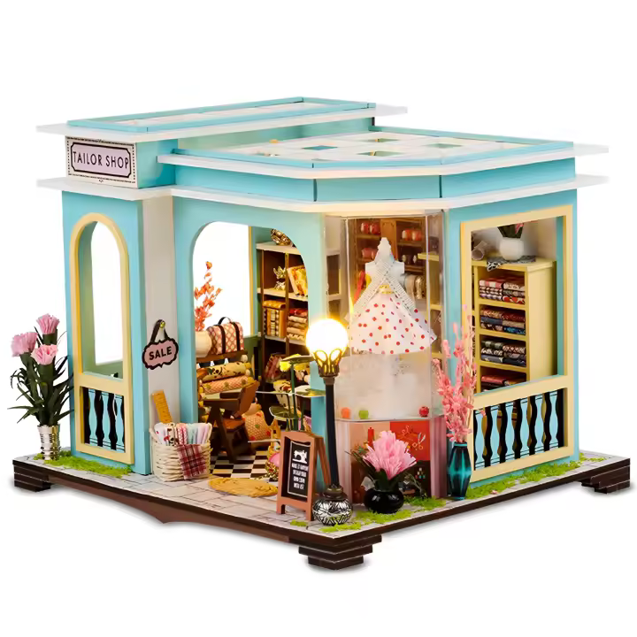 Kit De Casa Miniatura DIY Con Luz LED Y Muebles Modelo De Tienda De Costura En Miniatura Kit De Construcción De Madera - 1