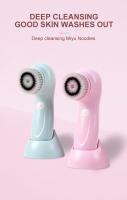 Limpiador facial eléctrico tres en uno, cepillo de limpieza facial con masaje giratorio multifunción, dispositivo de limpieza facial para limpieza de poros y espinillas, rosa - details 4