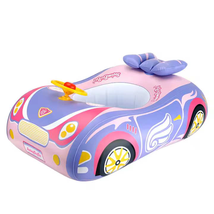 Nuevo anillo de asiento Swimbobo con lazo rosa, con forma de coche deportivo para niños, mini anillo de asiento con volante. - 1