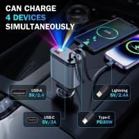 Transmisor FM Bluetooth Coche,4 en 1 Cargador de Coche Retráctil, 66W Cargador Coche Mechero Carga Rápida USB C, Tipo C y 2 Puertos USB Car Charger con Luz Estrella Compatible con Samsung Galaxy, iPhone, Xiaomi (Gris) - details 1