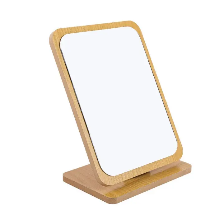 Espejo de maquillaje de sobremesa plegable de madera - Espejo vertical cuadrado pequeño - Espejo de maquillaje portátil - 1