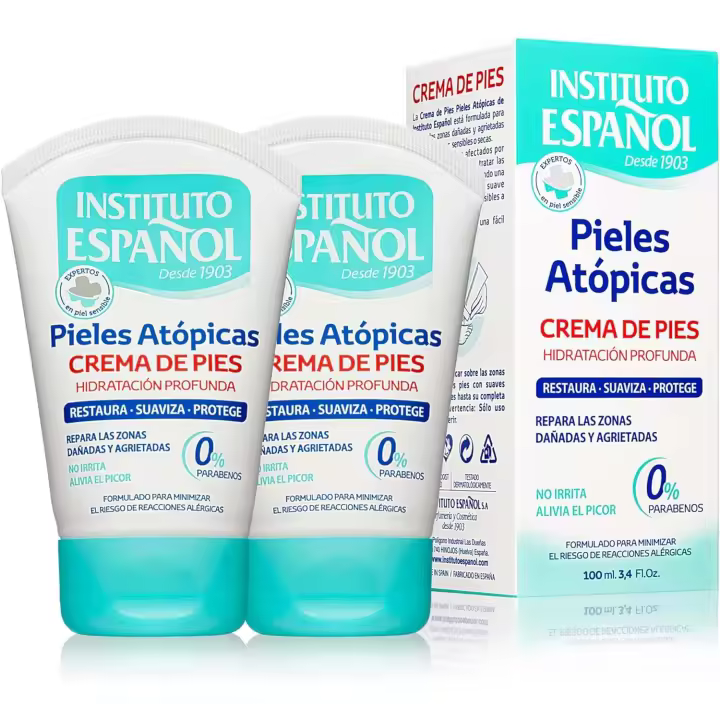INSTITUTO ESPAÑOL  Crema Pieles Atopicas Para Pies  Crema hidratante regeneradora para piel seca y agrietada  100 ml x 2 und (Total 200 ml) - 1