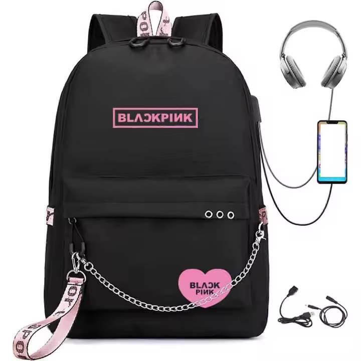 Kpop mochipa Lisa Rose JISOO Jennie Shouler Bolsa de Mensajero Fashion USB Mochipa De Carga (Negro 2) - 1
