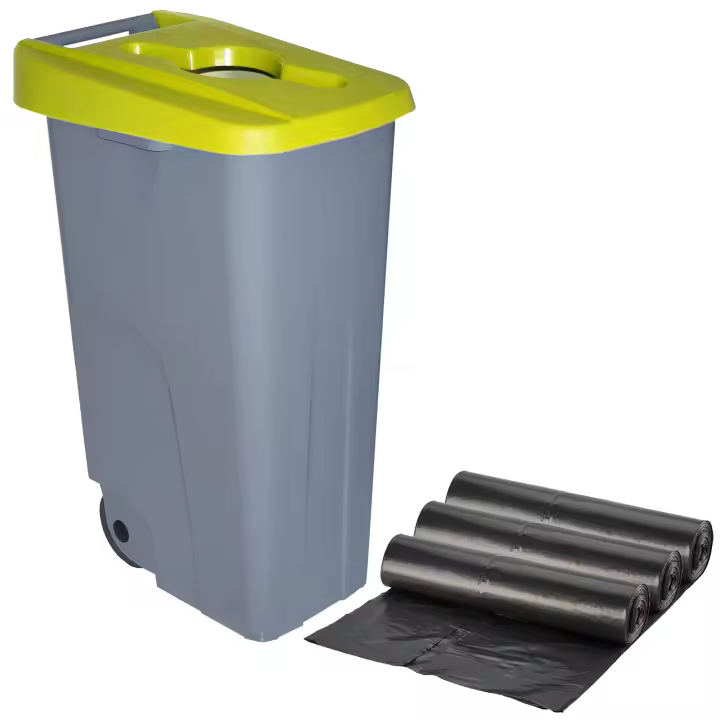Contenedor Reciclo Prosperplast 110L Abierto con Ruedas + Bolsas Compostables - 1