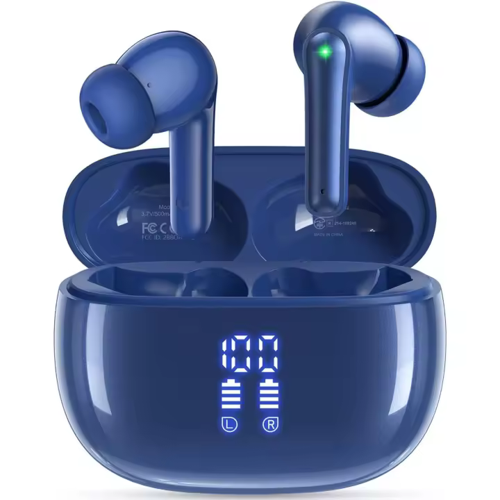 Auriculares inalá mthrico-Auriculares Bluetooth 40H Playtime Pantalla LED Deep Bass Stereo In-Ear Auriculares with IPX7 Impermeable para iPhone Android Phone Tablet Portátil, Azul Marino - 1