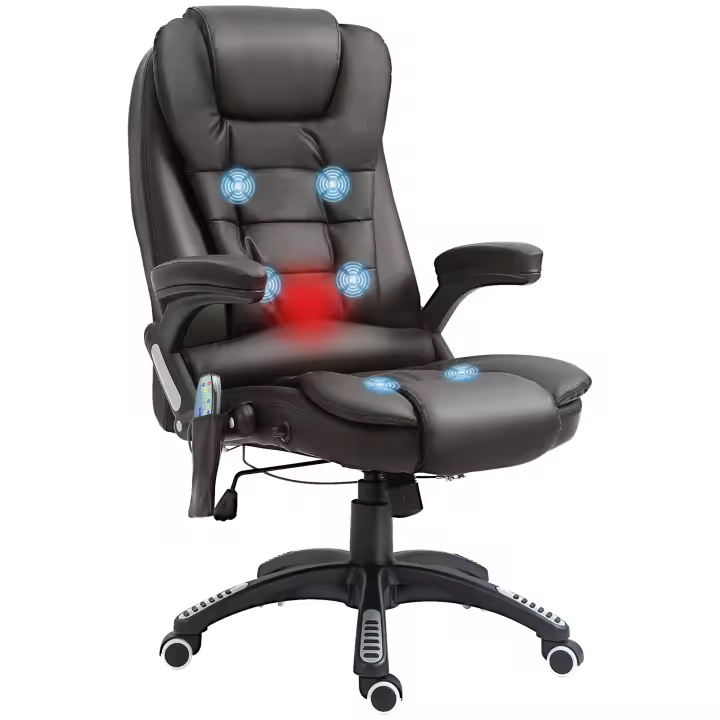 HOMCOM Sillón de masaje Silla de oficina Silla de oficina Silla ejecutiva Silla de juego Masaje de vibración de 6 puntos con función de calor Silla giratoria de cuero sintético - 1