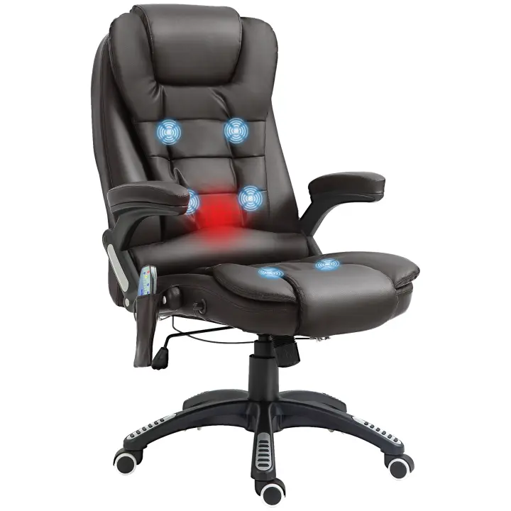 HOMCOM Sillón de masaje Silla de oficina Silla de oficina Silla ejecutiva Silla de juego Masaje de vibración de 6 puntos con función de calor Silla giratoria de cuero sintético - 1