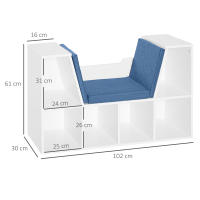 HOMCOM Librería con Asiento, Estantería de Libros con 6 Cubos, Estantería Almacenamiento con Banco con Cojín, Multiusos para Sala de Estar, Oficina, Dormitorio, 102x30x61cm, Blanco y Azul - details 2