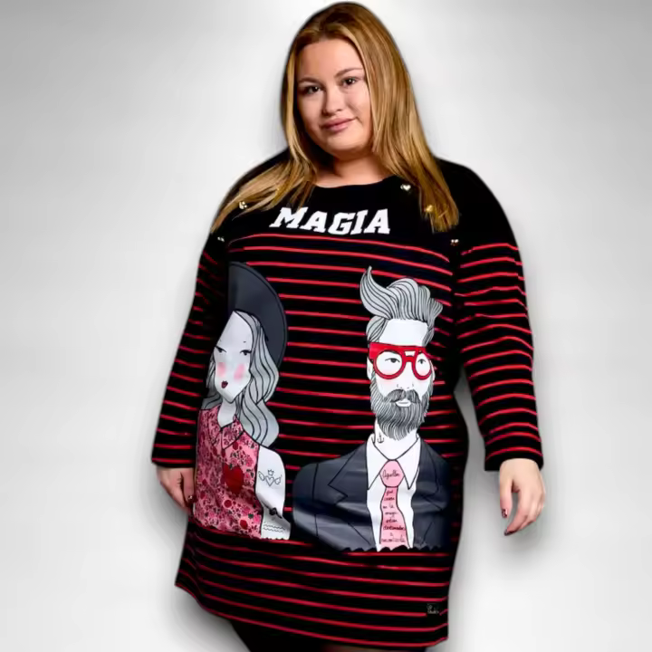 Vestido Hipster Anabel Lee Mujer | Rayas Marineras Algodón Corazones | Maxi Print "Creen en la Magia" - 1