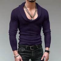 Camiseta De Hombre INCERUN Color Sólido Cuello Alto Manga Larga Tejida Casual Streetwear Fitness Moda Masculina Top - details 2