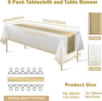 Mantel Desechable De Plástico Satinado Con Corredor De Mesa Para Fiesta De Cumpleaños En Blanco Y Dorado Con Puntos - details 1