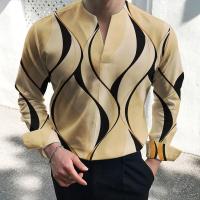 Camisa Casual Para Hombre De Manga Larga Primavera Otoño Con Estampado Libre Estilo Callejero Cuello En V Botones Simplicidad Oficina - details 6