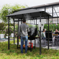 Cenador para Barbacoa con LED 243x148x248 cm Cenador de Jardín ignífugo e impermeable con Techo Doble, laterales, Cenador de Jardín con Protección UV, Carp metálica para Baracoas de Fiesta Gris - details 0