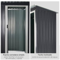 Outsunny Cobertizo de Jardín Exterior 1,16 m² 163x89x182 cm Caseta Metálica para Herramientas con Puerta Corredera y Techo Inclinado para Terraza Patio - details 4