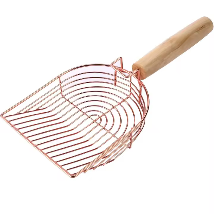 Luchara de Arena para Gatos de metal with shovel profunda, Luchara de Arena para Gatos antiadherente with Mango De Madera para Caja de Arena, Filter de Arena para Gatos duradero para arena agrupa - 1