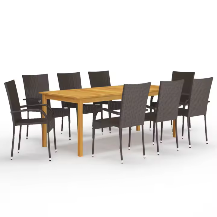 vidaXL Juego de comedor de jardín de 9 piezas marrón - 1