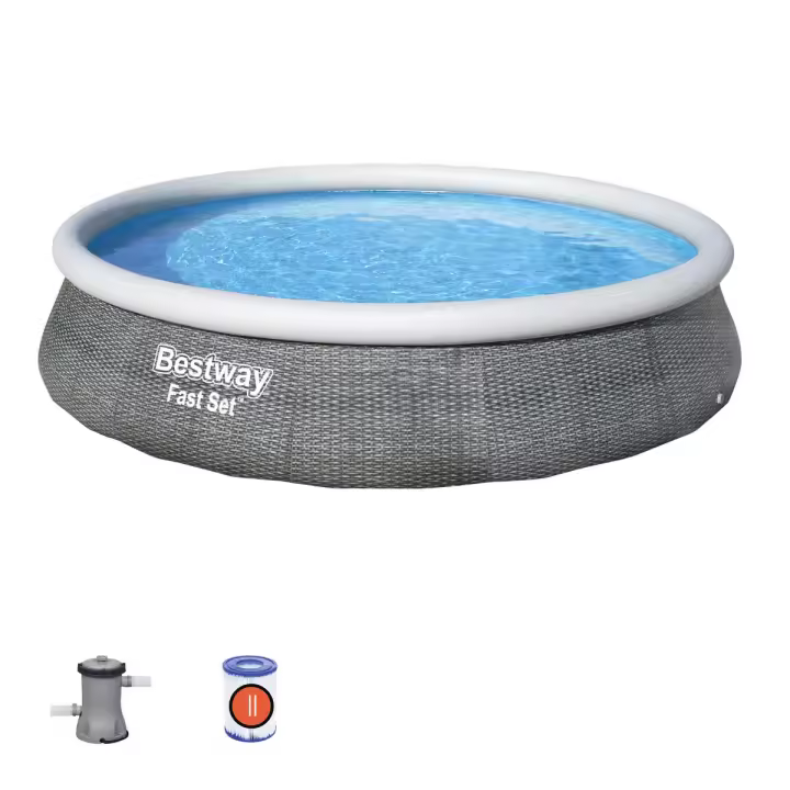 Bestway Piscina Hinchable Adulto Aro Ratan con Depurador 396x84 cm Jardin 57376 - 1