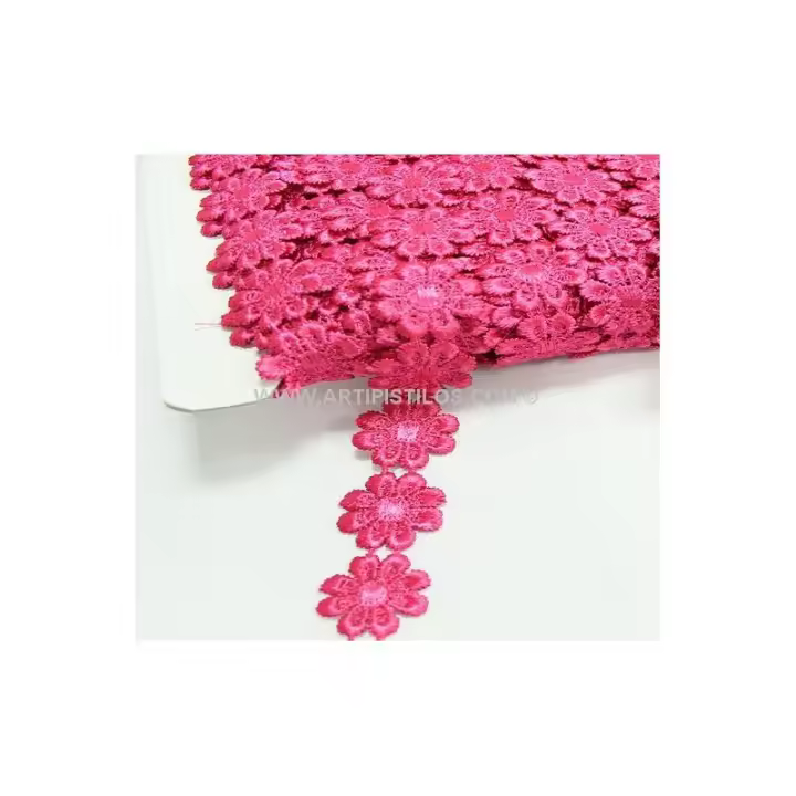 Puntilla de Hilo Gupir Flor Rojo y Magenta para Sombreros - 1