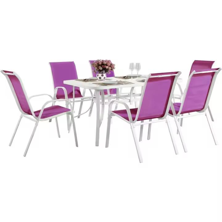 Conjunto De Jardín Mesa + 6 sillas de Textileno "Córdoba" - Fuschia - 1