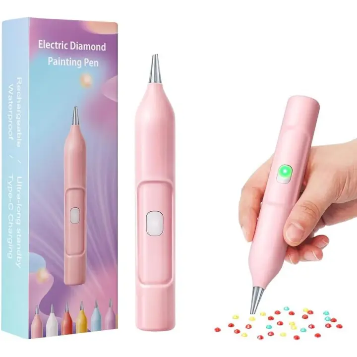 Bolígrafo eléctrico para pintar con diamantes, bolígrafo al vacío con bandeja de almacenamiento, duradero y estable, accesorios de bricolaje para adultos (rosa) - 1