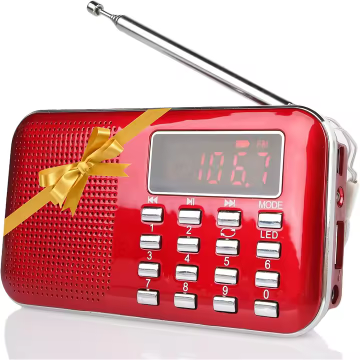 Radio portátil RF23 con transistores AM/FM y reproductor de Música MP3, Ligera y ultradelgada, compatible con Tarjeta micro TF y USB, con Flash (Roja) - 1