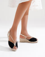 Alpargatas Cuña Peep Toe Puntera Abierta con detalle de tiras doradas, Sandalias Vacación Verano para Mujer - details 2